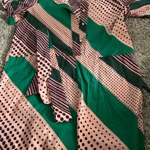 Green Brown Pink. Jumpsuit comes with a Belt